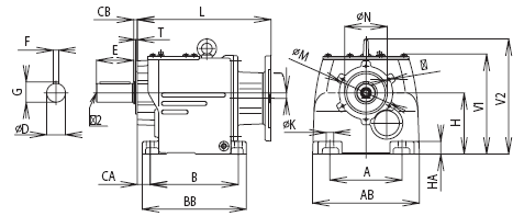 Габаритные и присоединительные размеры цилиндрического мотор-редуктора MTC A